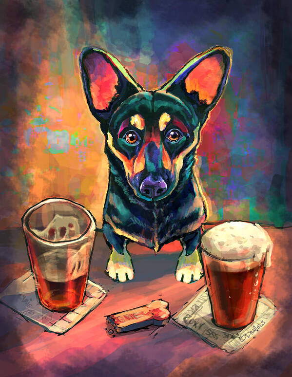Dog Art Print featuring the painting Yappy Hour by Sean ODaniels