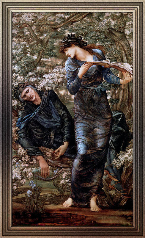 The Beguiling Of Merlin Art Print featuring the painting The Beguiling of Merlin by Edward Burne-Jones by Rolando Burbon
