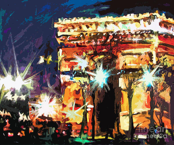 Arc De Triomphe Art Print featuring the painting Paris Nights Arc De Triomphe by Ginette Callaway