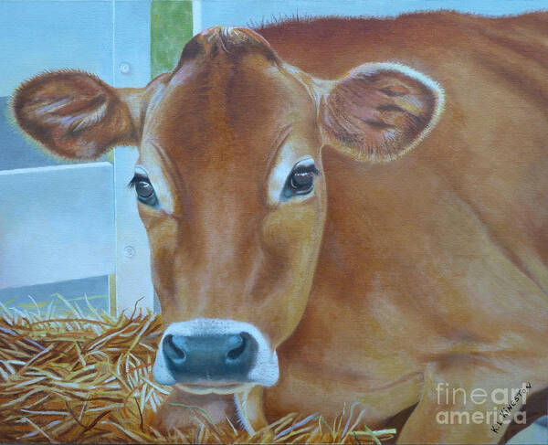 Cow Art Print featuring the painting Resting Jersey mom by K L Kingston