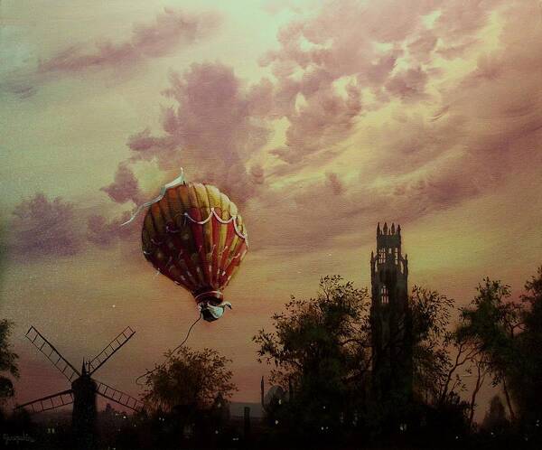 Hot Air Balloon Art Print featuring the painting Flight of the Swan by Tom Shropshire