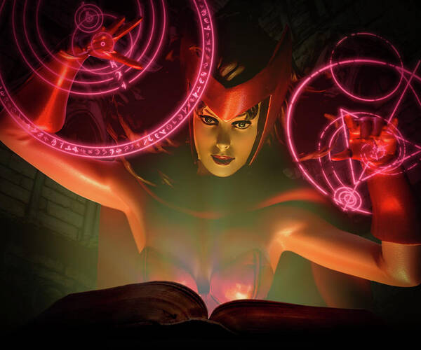 Scarlet Witch Magic Spell Book Art Print featuring the digital art Scarlet Witch - Spellbook by Blindzider Photography