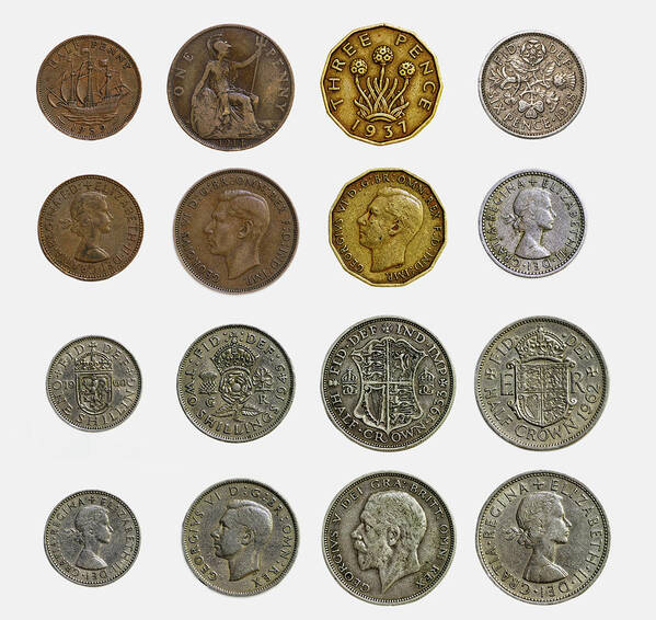 Silver Art Print featuring the photograph Old English Coins by Rick Deacon