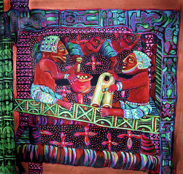 African Art Print featuring the mixed media reCalling the Spirit Seat of Power by Cora Marshall