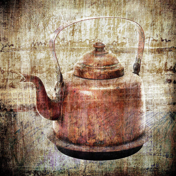 Vintage Digital Photo Coffee Tea Art Print featuring the digital art Copper still life by Luz Graphic Studio