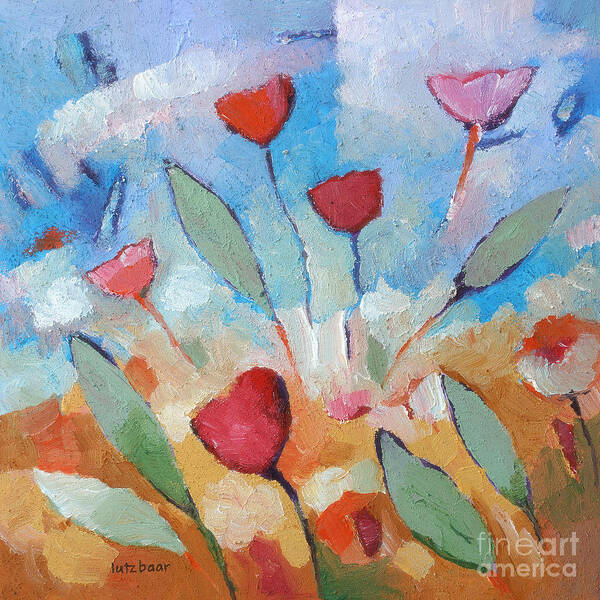 Flower Square Art Print featuring the painting Flower Square by Lutz Baar