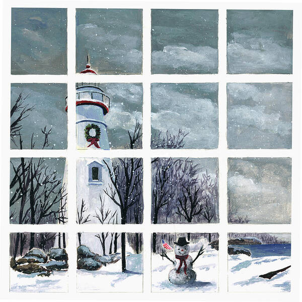 Christmas Lighthouse Painting Art Print featuring the painting In the Holiday Spirit at Marblehead by Terri Meyer