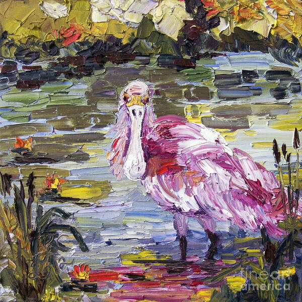 Birds Art Print featuring the painting Roseate Spoonbill Florida Birds Oil Painting by Ginette Callaway