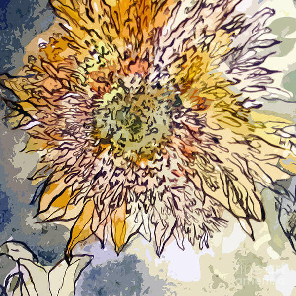 Sunflowers Art Print featuring the painting Sunflower Prickly Face by Ginette Callaway