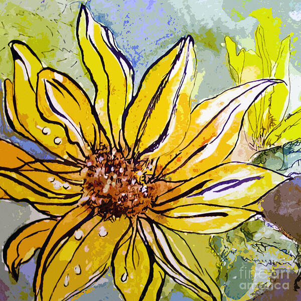 Sunflowers Art Print featuring the painting Sunflower Yellow Ribbon by Ginette Callaway