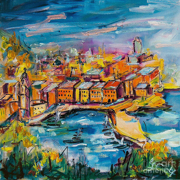 Italy Art Print featuring the painting Vernazza Italy Cinque Terre by Ginette Callaway