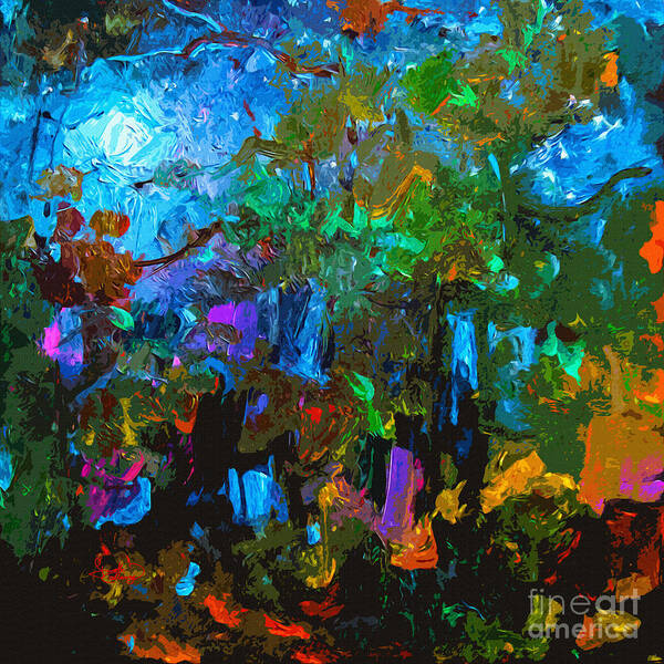 Abstract Art Print featuring the painting Abstract Moonlight Through The Pines by Ginette Callaway