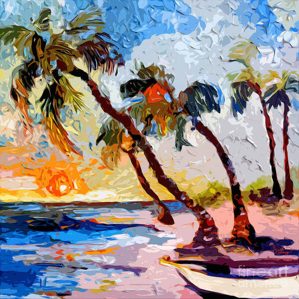 Palms Art Print featuring the painting Island Breeze Palms and Beach by Ginette Callaway