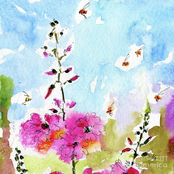 Decorative Art Print featuring the painting Pink Lavatera Floral Painting 1 #1 by Ginette Callaway