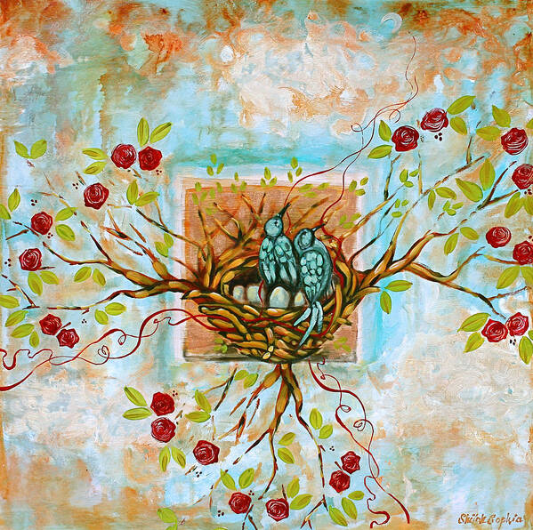 Nest Art Print featuring the painting Love Is The Red Thread by Shiloh Sophia McCloud