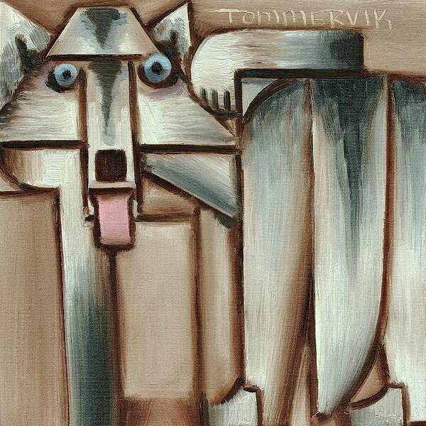 Wolf Art Print featuring the painting Gray Wolf With Tongue Hanging Out Art Print by Tommervik