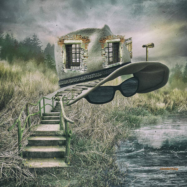 Hat Art Print featuring the digital art Lookout by the Pond by Merrilee Soberg