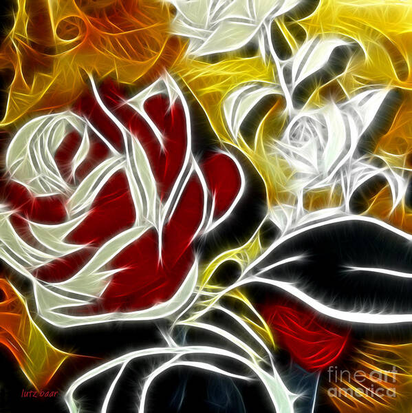 Rose Art Print featuring the digital art Roses fire and ice by Lutz Baar