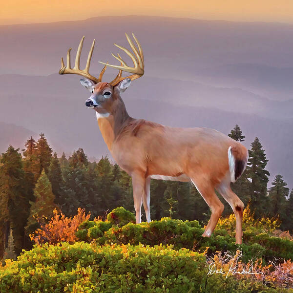 Whitetail Deer Art Print featuring the painting Whitetail Deer Art Squares - The Great Smokey Mountains by Dale Kunkel Art
