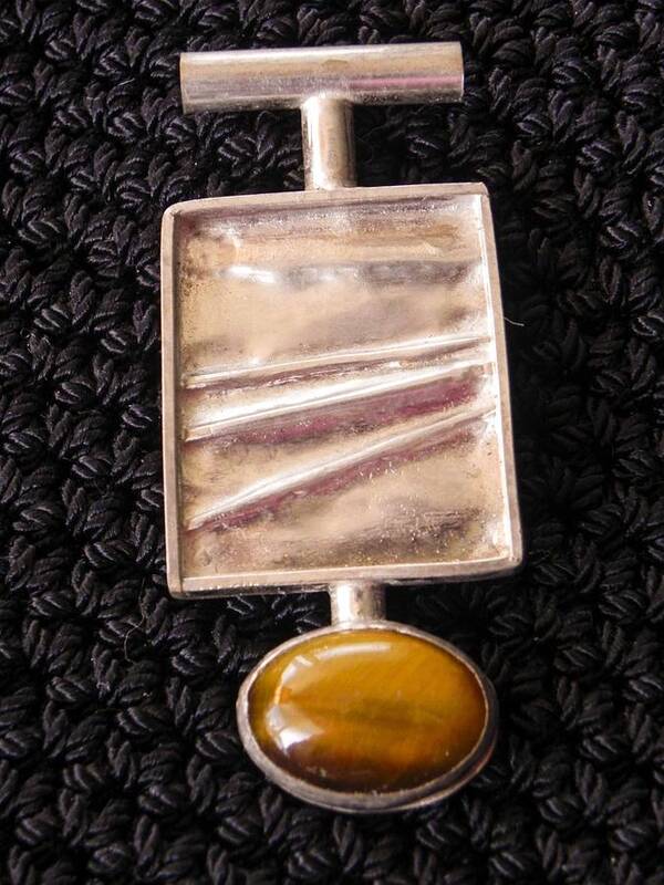 Pendant With Stone Art Print featuring the jewelry Folded Silver Pendant by Patricia Tierney