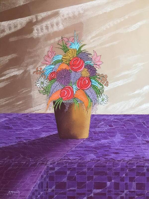 Vase Art Print featuring the pastel A Vase of Flowers II by Harvey Rogosin