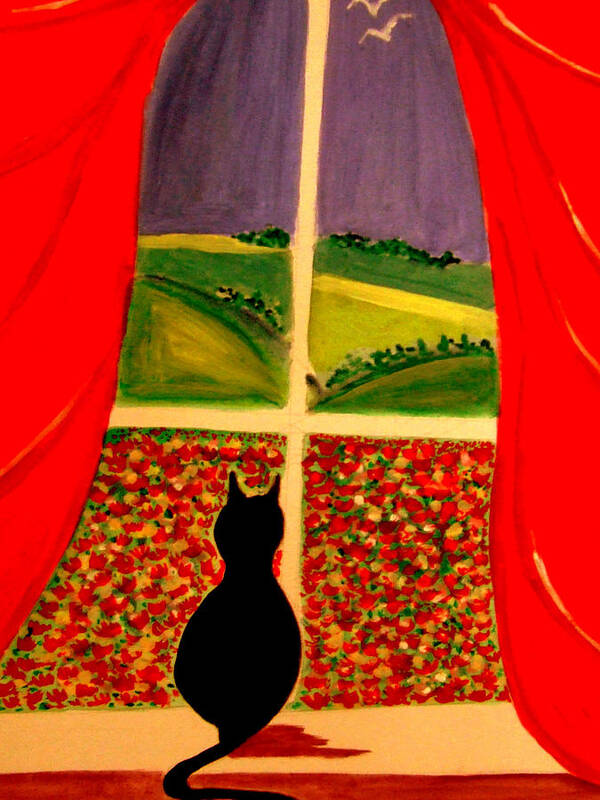 Cat Art Print featuring the painting Just Another Poppy Day by Rusty Gladdish