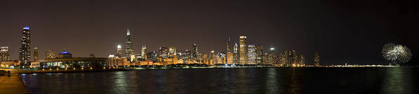 3scape Photos Art Print featuring the photograph Beautiful Chicago Skyline with Fireworks by Adam Romanowicz