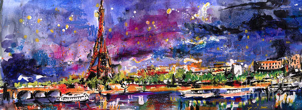 Paris Art Print featuring the painting A Night Out In Paris Panorama by Ginette Callaway