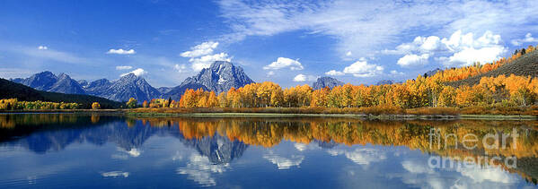 America Art Print featuring the photograph Panorama Fall Morning at Oxbow Bend Grand Tetons National Park by Dave Welling