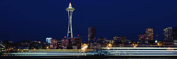 Seattle Art Print featuring the photograph Ferry boats and Space Needle PD002 by Yoshiki Nakamura