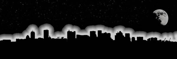 Boston Art Print featuring the photograph Full Moon Over Boston Skyline Black and White by Joann Vitali