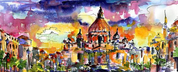 Italy Art Print featuring the painting Saint Peter Basilica Rome Italy by Ginette Callaway