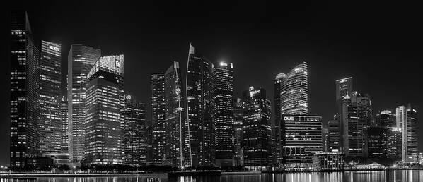 Panorama Art Print featuring the photograph Singapore Skyline Panorama Black and White by Rick Deacon
