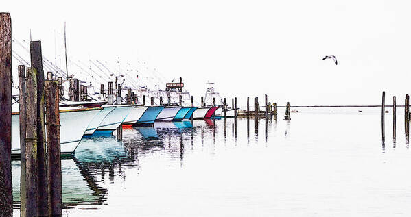 Outer Banks Art Print featuring the photograph Outer Banks Fishing Boats Sketch #4 by Dan Carmichael