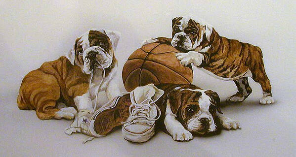 Bulldog Puppies Art Print featuring the painting Underdogs by Tim Joyner