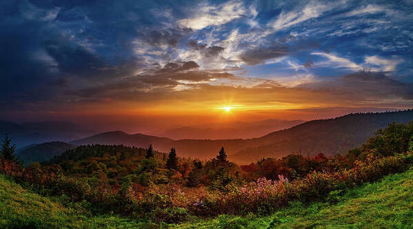 Autumn Art Print featuring the photograph Autumn Sunset Serenity Panorama by Dan Carmichael