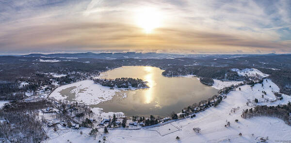 Copake Lake Art Print featuring the photograph Copake Lake, Craryville NY - Winter Aerial Panorama by Mike Gearin