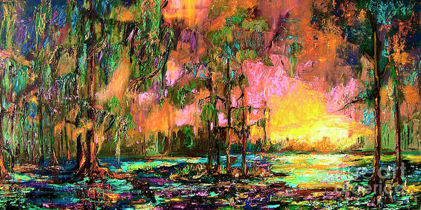 Sunset Art Print featuring the painting Georgia landscape Okefenokee Sunset by Ginette Callaway