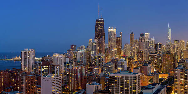 3scape Art Print featuring the photograph Chicago's Streeterville at Dusk Panoramic by Adam Romanowicz