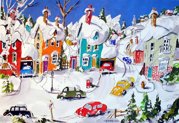 Snow Village Scene Town Houses Winter Quebec Art Print featuring the painting La Ville Grand Mere by Wilfred McOstrich