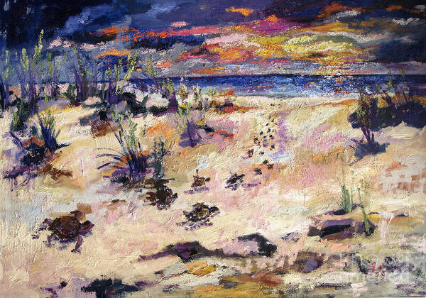 Beaches Oil Paintings Art Print featuring the painting Georgia Beach Jekyll Island Sunset by Ginette Callaway