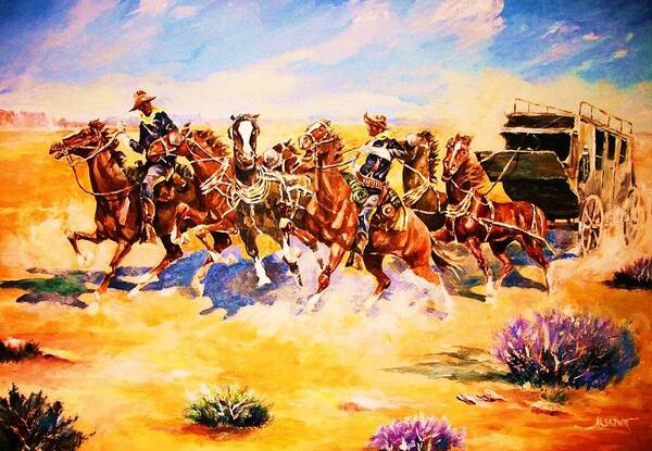 Cavalry Art Print featuring the painting Troopers Stopping a Runaway Coach by Al Brown