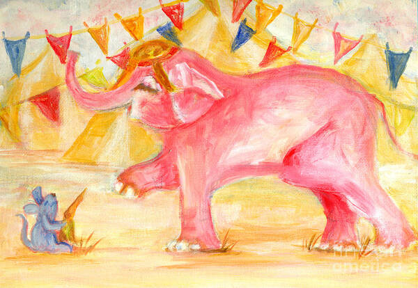 Canvas Art Print featuring the painting Pink Elephant Circus by Patricia Halstead