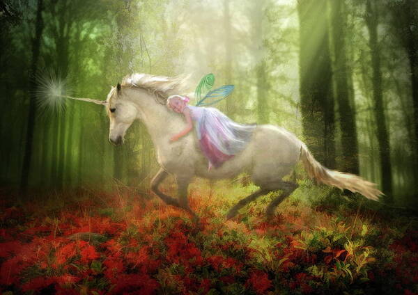Unicorn Art Print featuring the digital art Autumns Flight by Trudi Simmonds