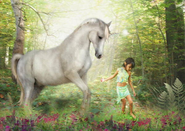 Unicorn Art Print featuring the digital art Stella and the Unicorn by Trudi Simmonds