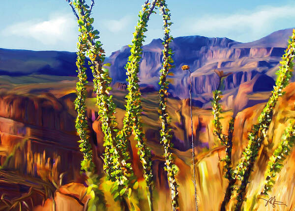 Mountains Art Print featuring the painting Arizona Superstition Mountains by Bob Salo