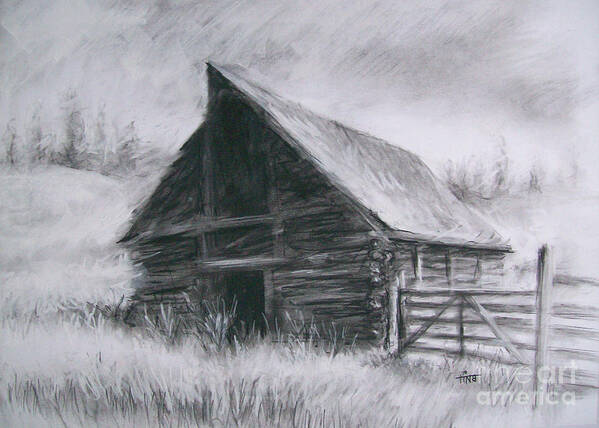 Landscape Art Print featuring the drawing Barn by Tina Siddiqui