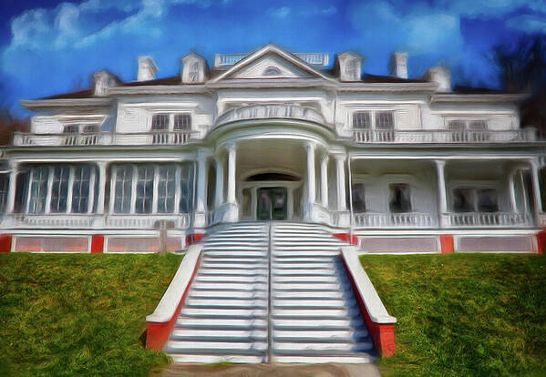 Moses Cone Manor Art Print featuring the painting Historic Cone Manor Blue Ridge Parkway AP by Dan Carmichael