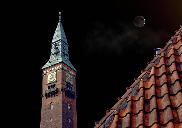 City Art Print featuring the photograph Copenhagen City Hall Tower And Roof by Aleksandrs Drozdovs