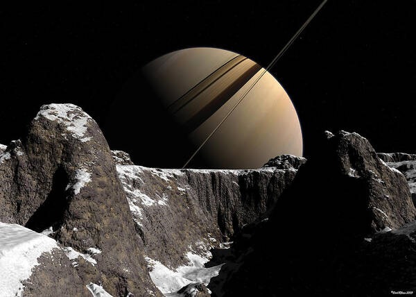 Saturn Art Print featuring the digital art Saturn rise by David Robinson